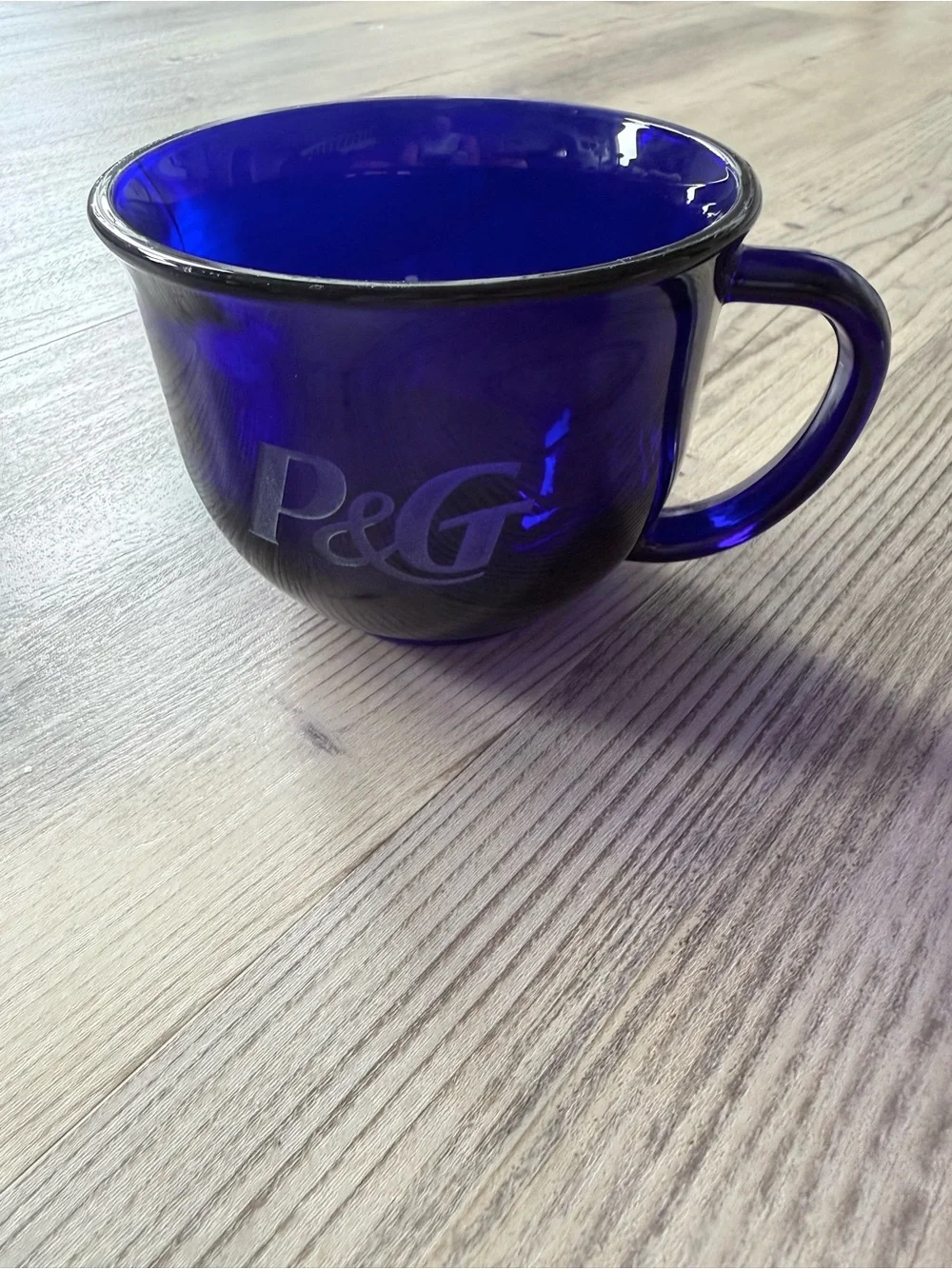 P&G cobalt blue glass coffee mug